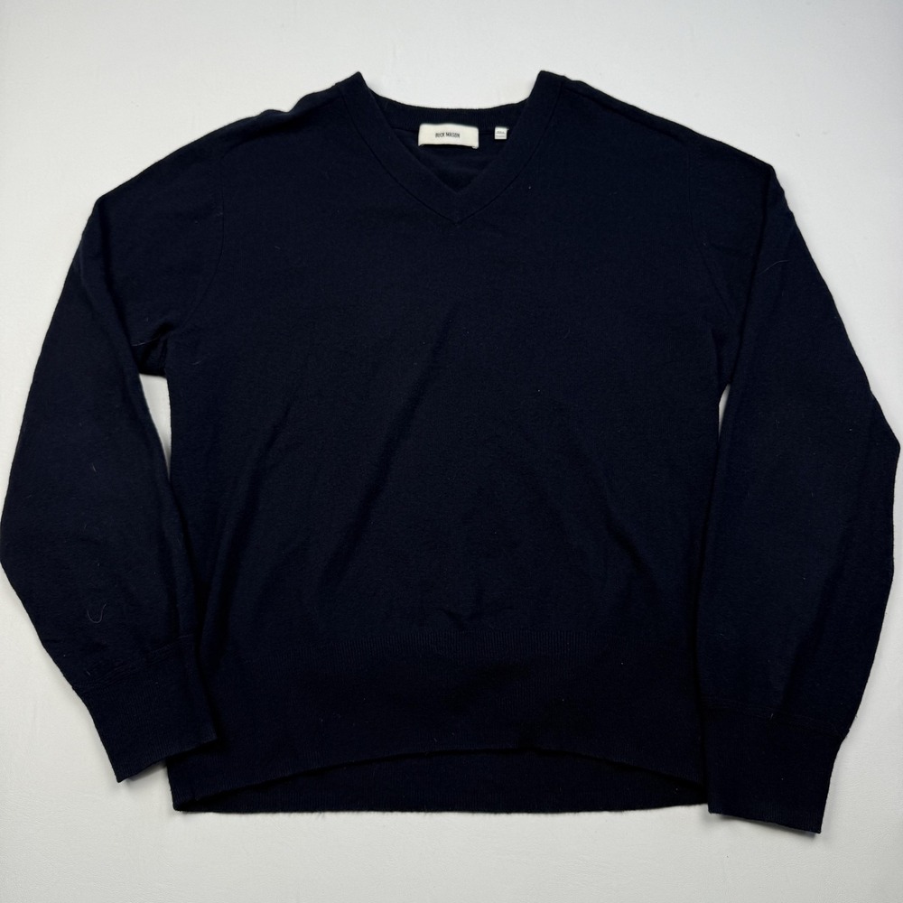 Buck Mason Sweater Mens XL Navy Blue 100% Cashmere V Neck Pullover Knit Classic
